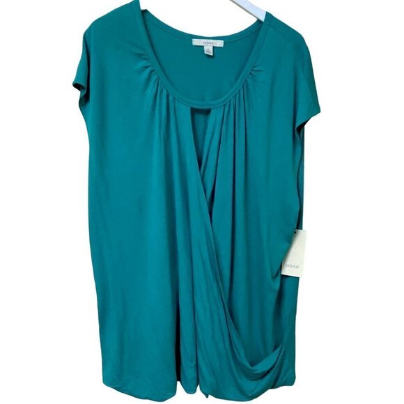 SEJOUR Plus Size Top 3X Teal Green Crossover NWT Nordstrom Short Sleeve Tee - Picture 1 of 8